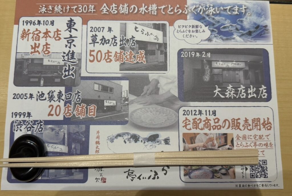 とらふぐ亭30周年記念デザインのペーパーテーブルクロス。